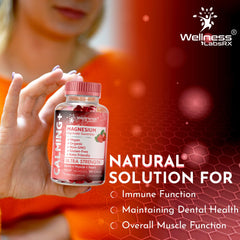 Person holding WELLNESS LABSRX bottle, convenient chewable magnesium