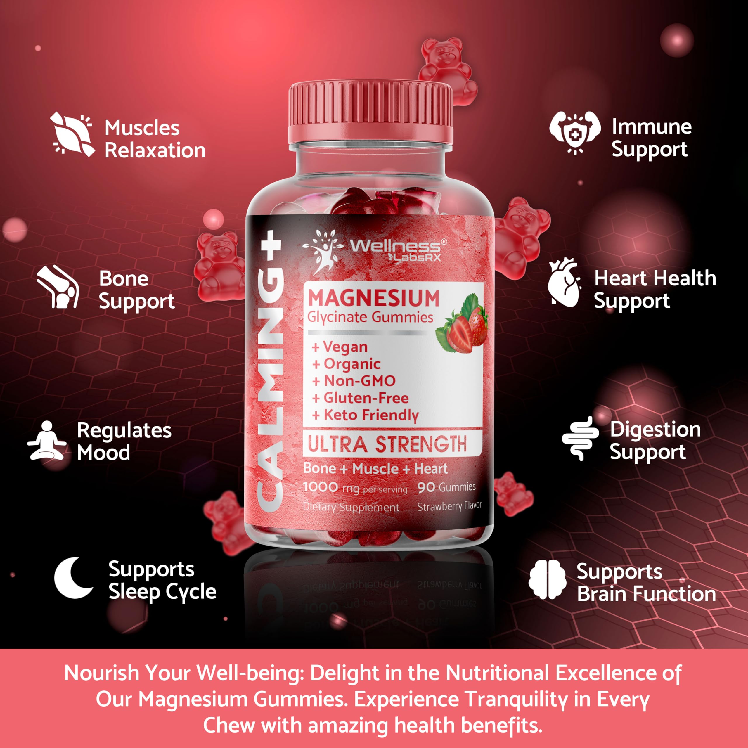 Wellness LabsRx Magnesium Glycinate Gummies packaging label shows non-GMO and gluten-free claims