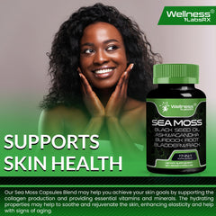 WELLNESS LABSRX natural energy via sea moss blend without caffeine jitters.