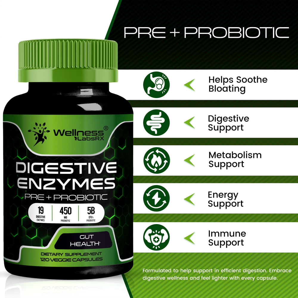 Wellness LabsRx probiotics bottle highlights 5 billion CFUs for gut balance.