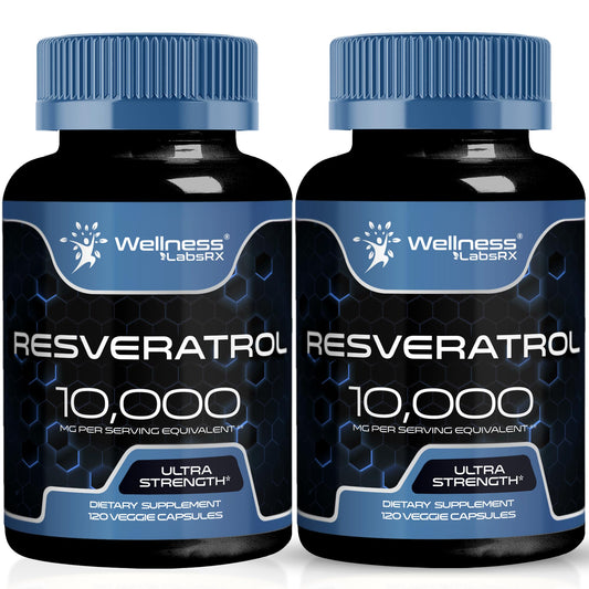 Wellness LabsRx Resveratrol 1000mg capsules bottle showing easy daily use and potential heart support