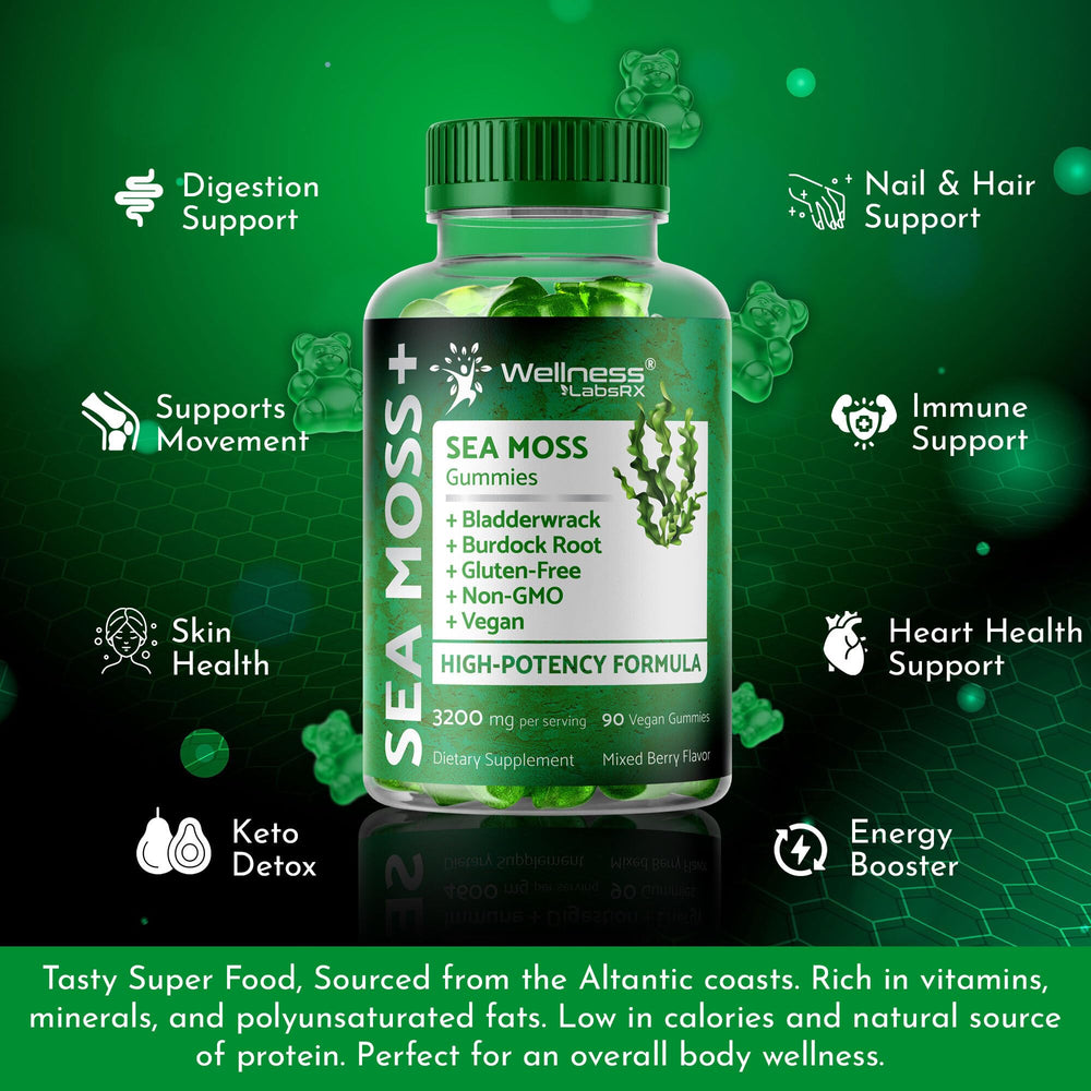 WELLNESS LABSRX Sea Moss Gummies mixed berry flavor visuals
