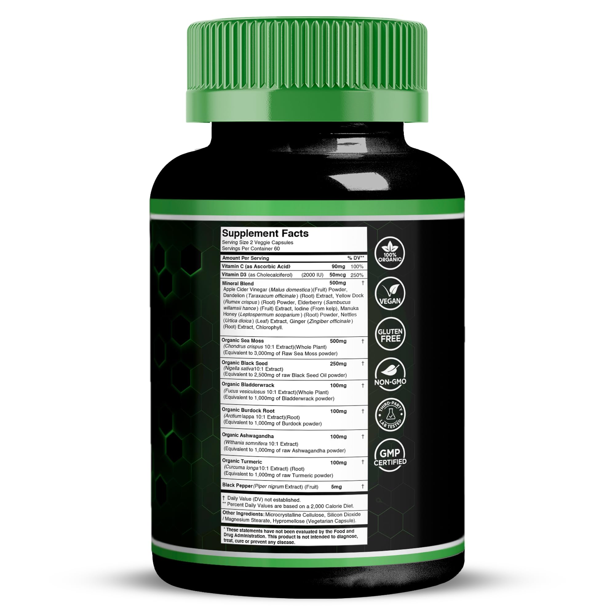 WELLNESS LABSRX seamoss 17-in-1 capsules close-up for immune support.
