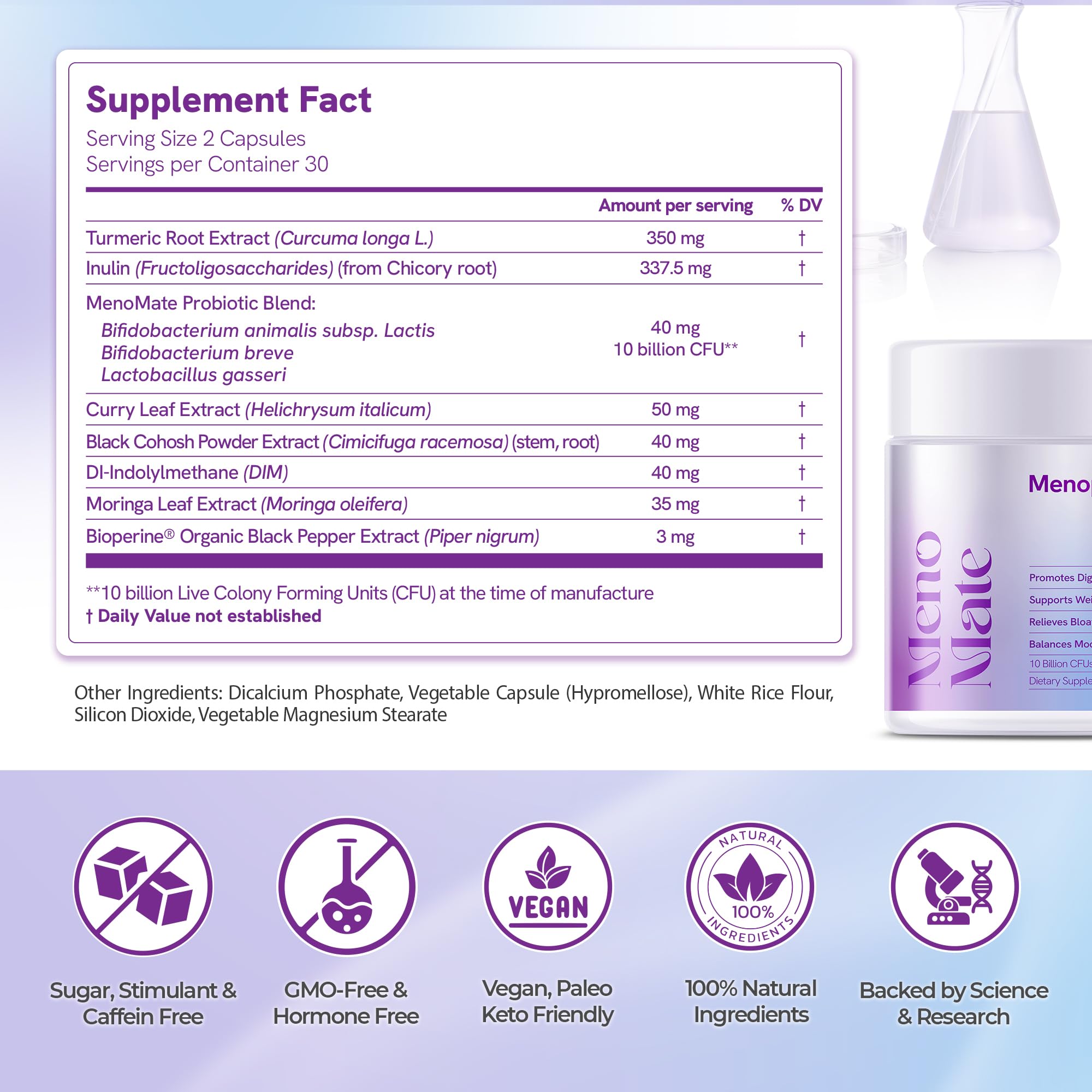 Wellness Nest MenoMate probiotic blend visuals emphasize gut health support