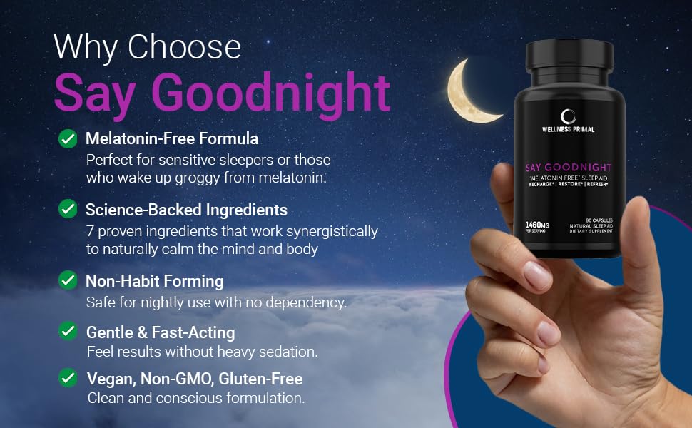 Wellness Primal sleep aid on a nightstand as part of evening routine