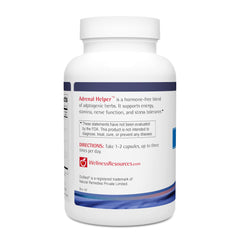 Wellness Resources Adrenal Helper label closeup highlighting vegan adaptogens for daily resilience