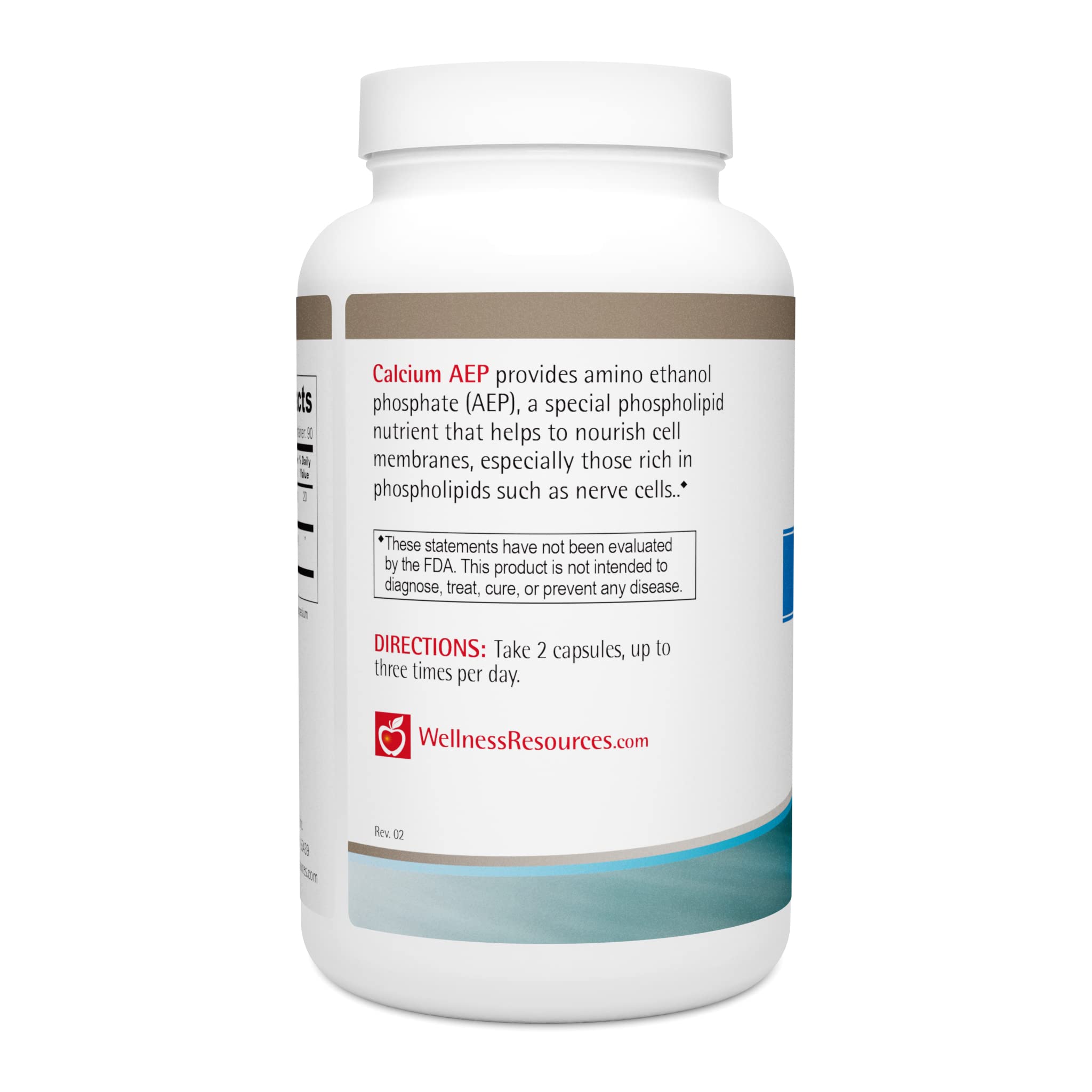 Wellness Resources Calcium AEP pouring capsules illustrates simple daily administration.