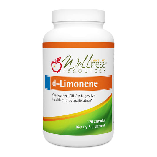 Wellness Resources d-Limonene bottle front shows high-potency orange peel extract.