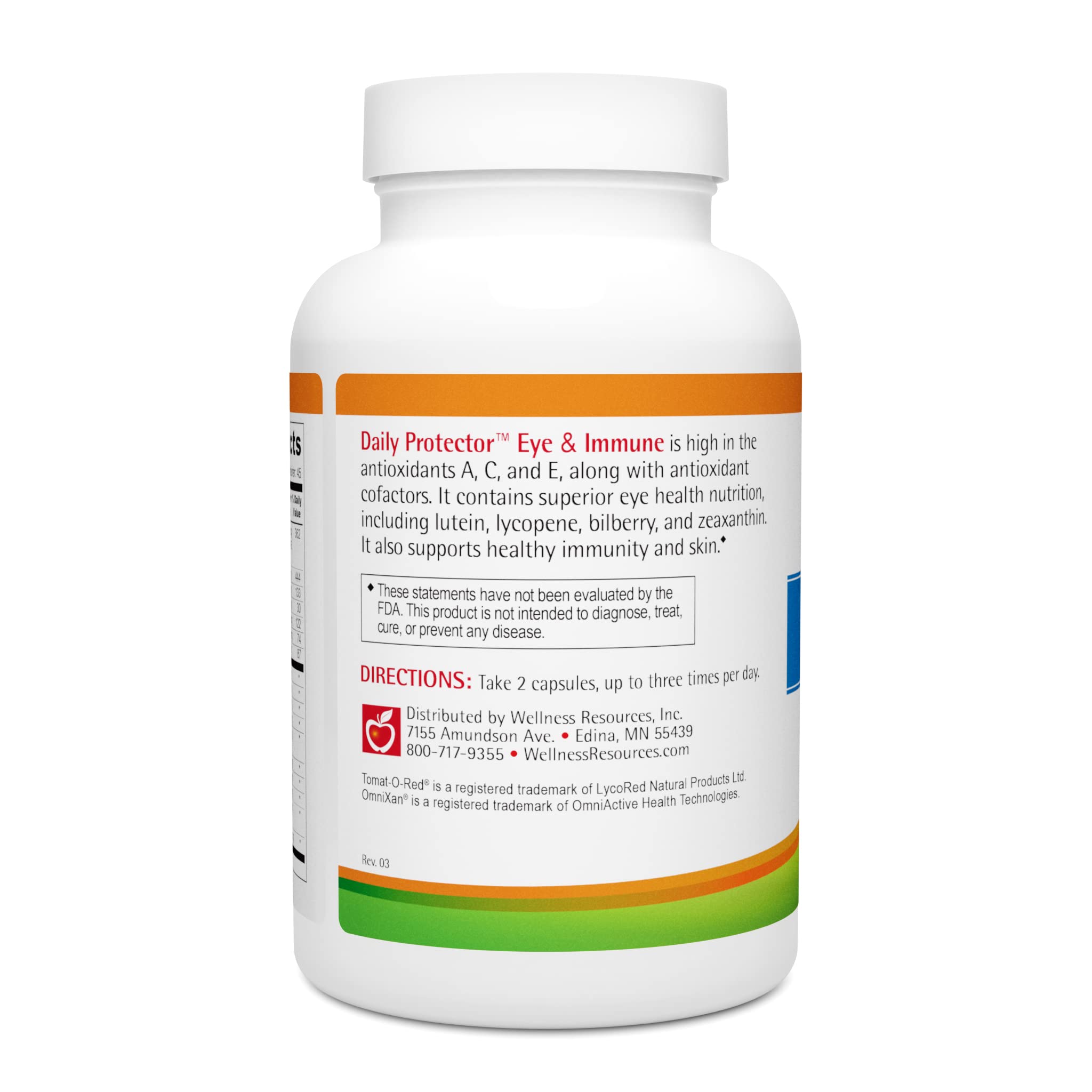 Wellness Resources Daily Protector label close-up highlighting natural vitamins C and E.