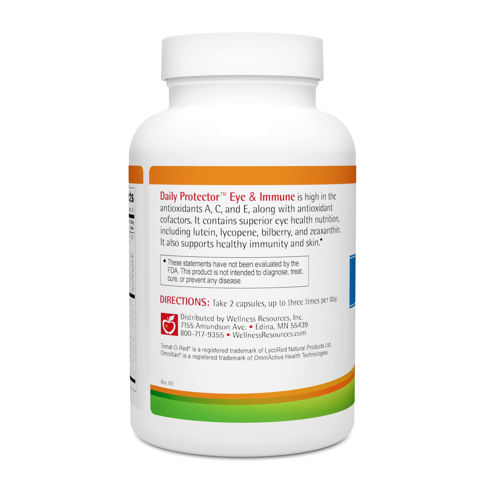 Wellness Resources Daily Protector label close-up highlighting natural vitamins C and E.
