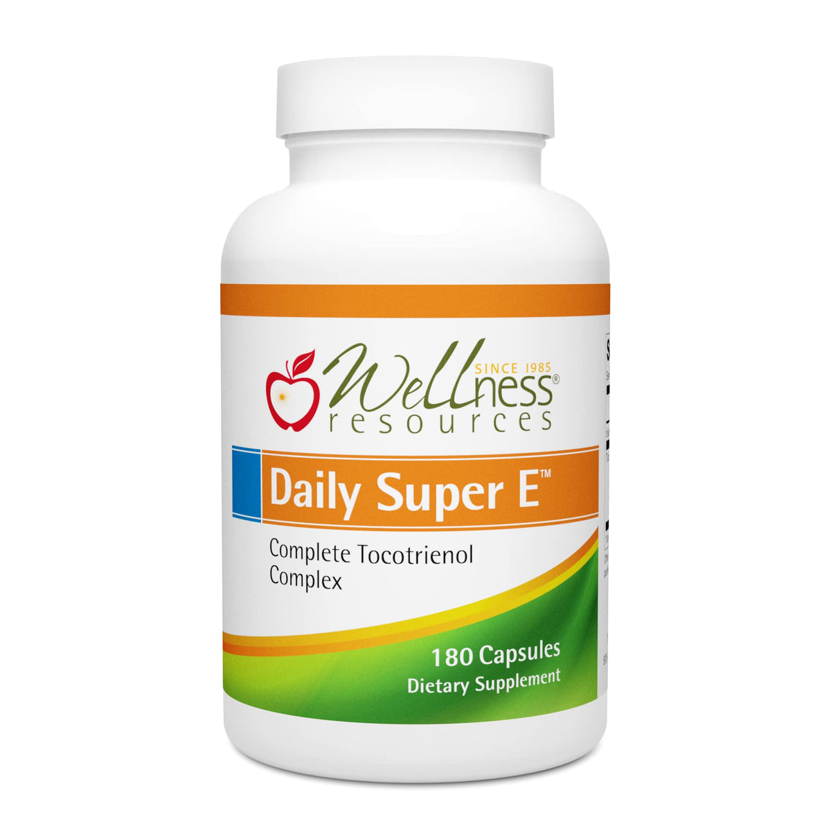 Wellness Resources Daily Super E tocotrienol bottle showing full-spectrum vitamin E for antioxidant support