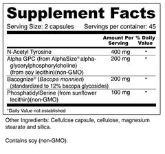 Wellness Resources Super Brain Booster ingredients closeup featuring phosphatidylserine and bacopa.