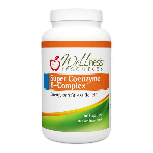 Wellness Resources Super Coenzyme B Complex bottle cap close-up showing energy support.