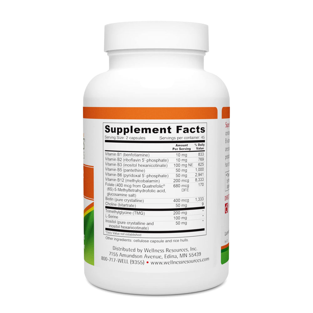 Wellness Resources Super Coenzyme B Complex bottle cap and label details emphasize quality