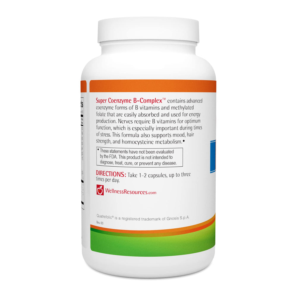Wellness Resources Super Coenzyme B Complex daily-use image implies energy and adrenal balance.