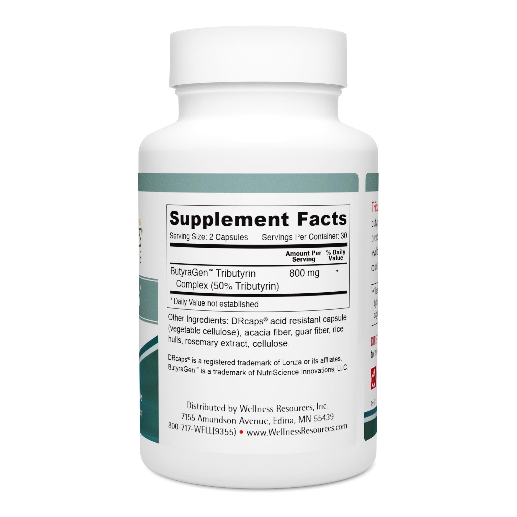 Wellness Resources Tributyrin Plus bottle cap highlighting freshness and potency.