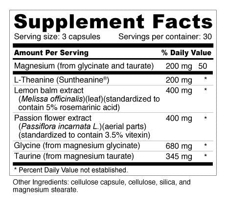 Ingredient panel on Well+Vita Calm; includes L-theanine and lemon balm.
