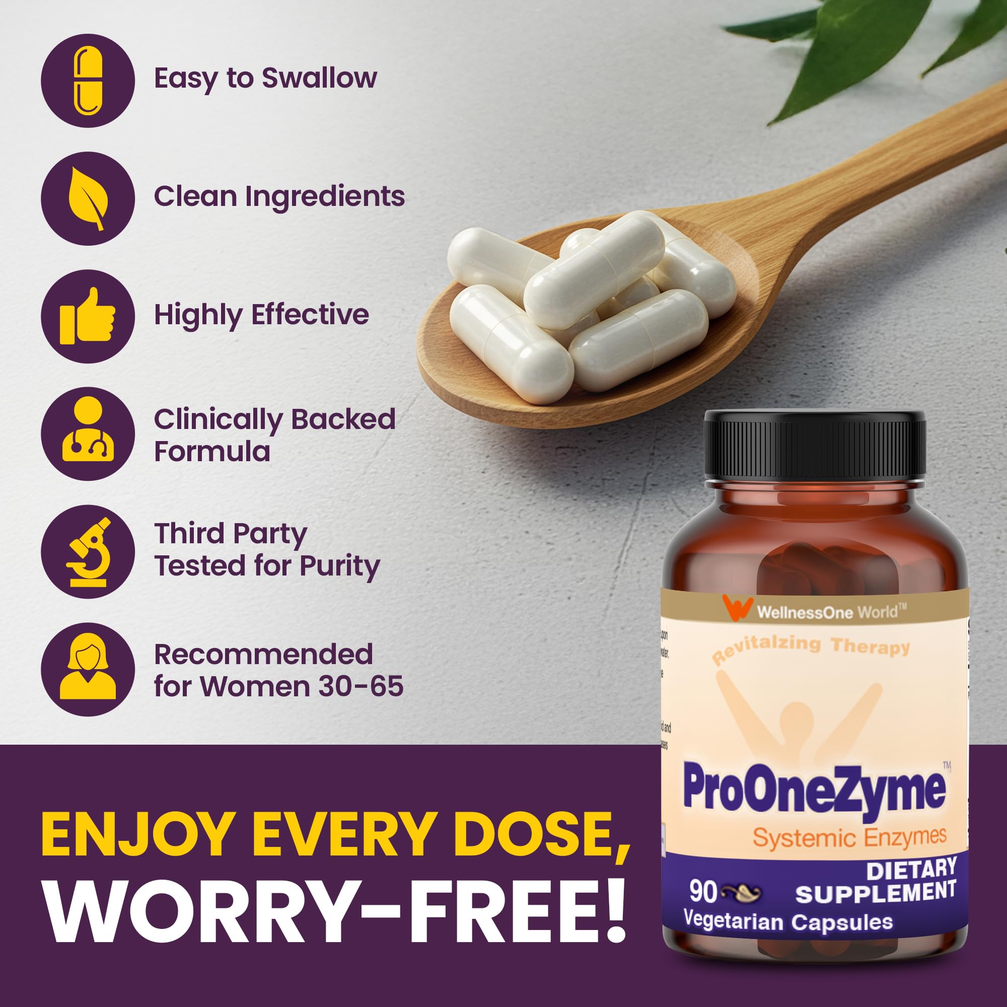 WellnessOne ProOneZyme bottle beside athletic gear for post-workout recovery.