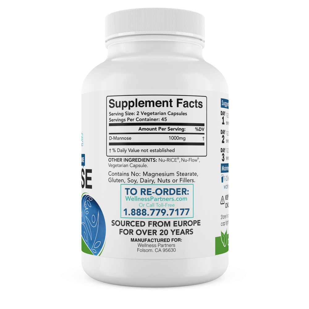 WellnessPartners D-Mannose from Europe emphasizes purity and origin.