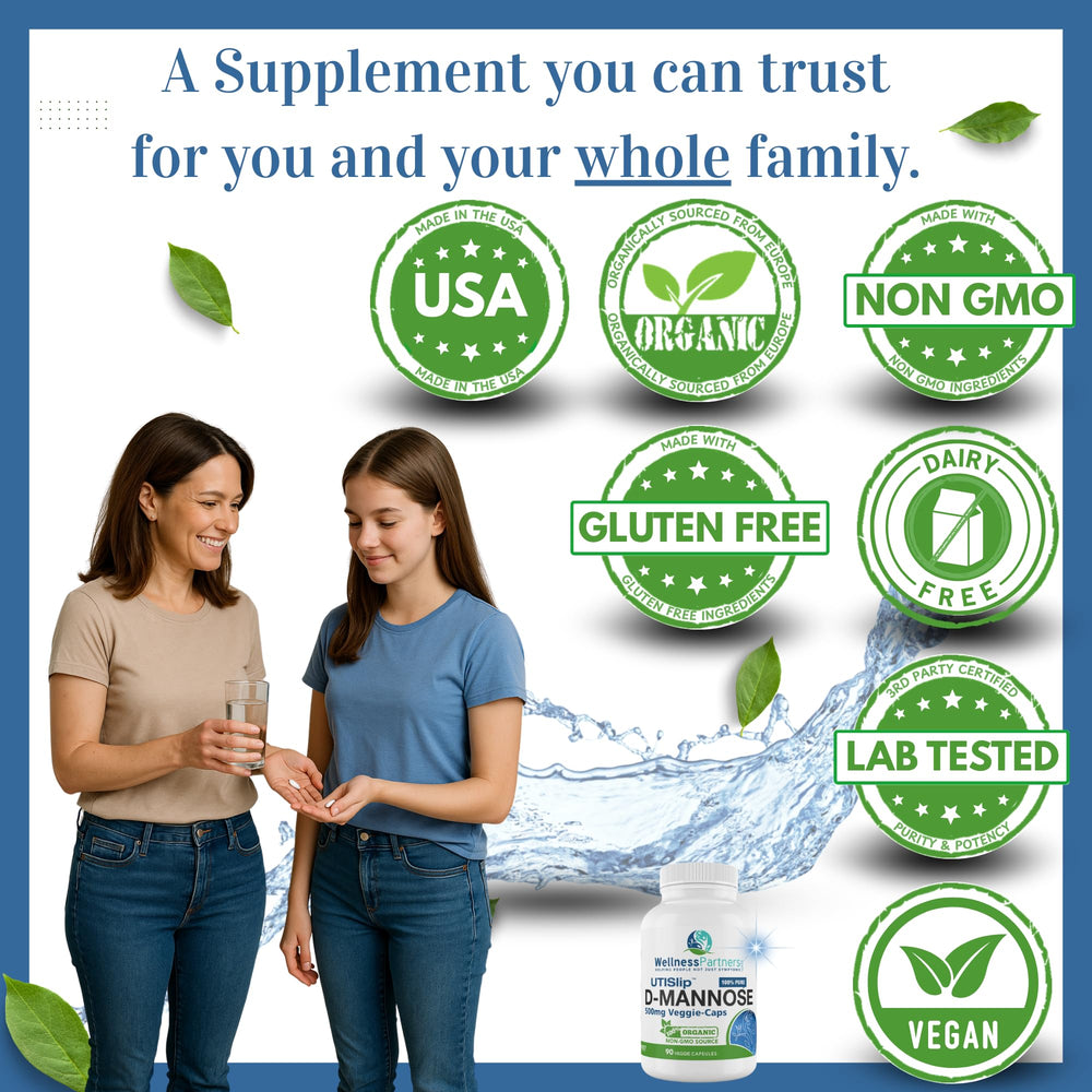 WellnessPartners No fillers D-Mannose capsules for a clean supplement profile.