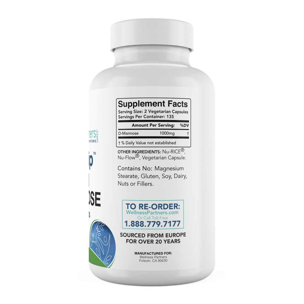 WellnessPartners UTI Slip D-Mannose capsules close-up; vegan capsules may support daily wellness