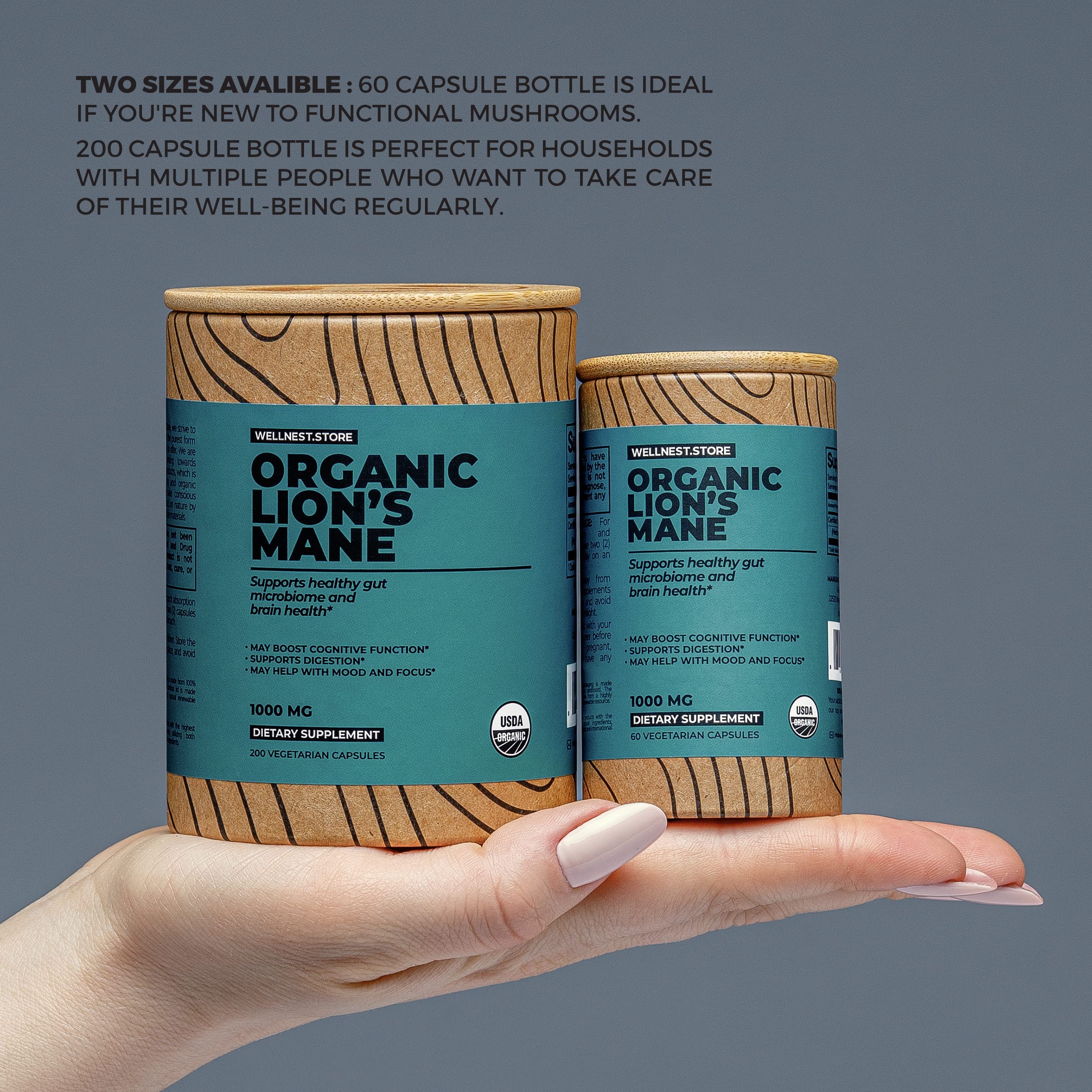 Lab-tested seals and USDA Organic certification on Wellnest Lions Mane