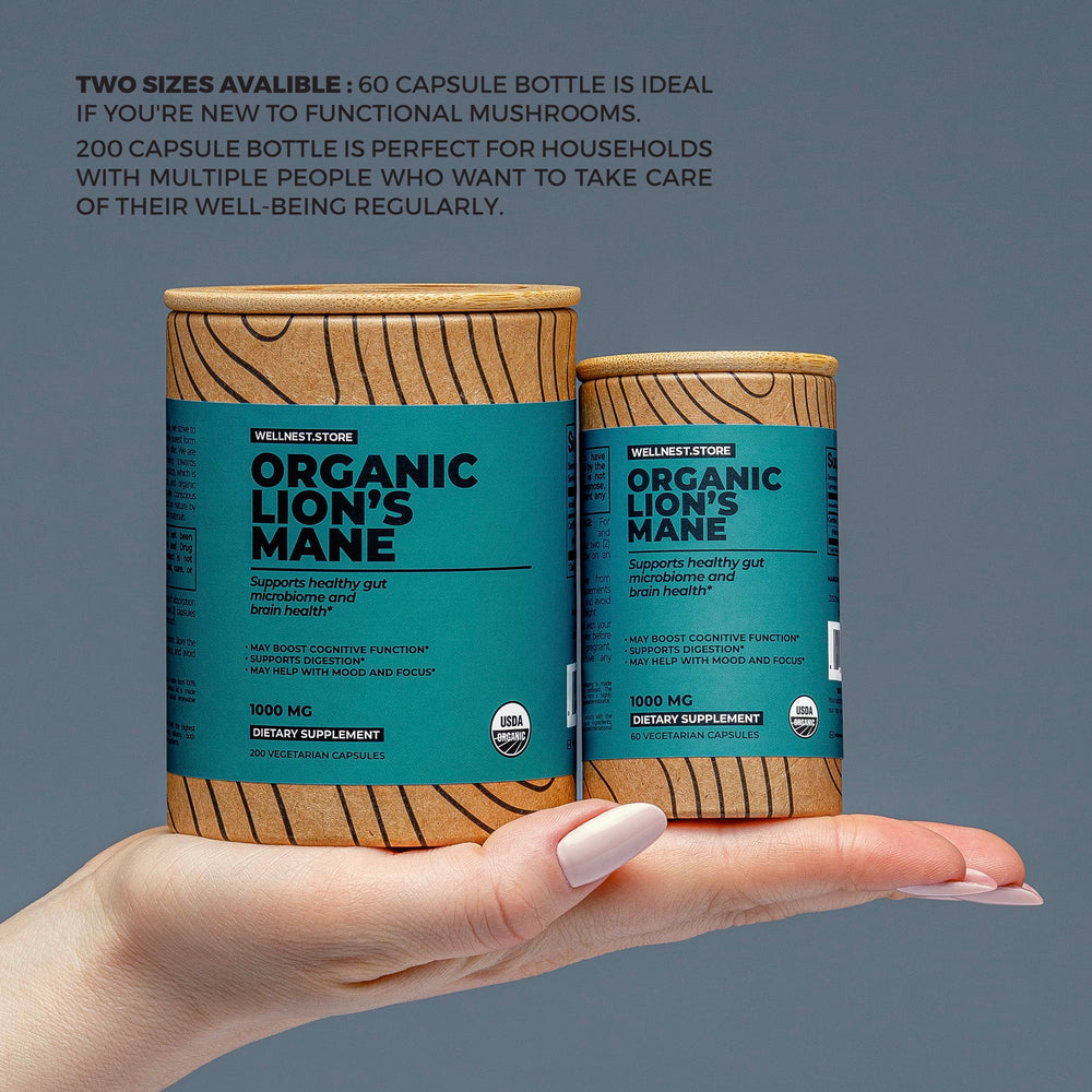 Lab-tested seals and USDA Organic certification on Wellnest Lions Mane