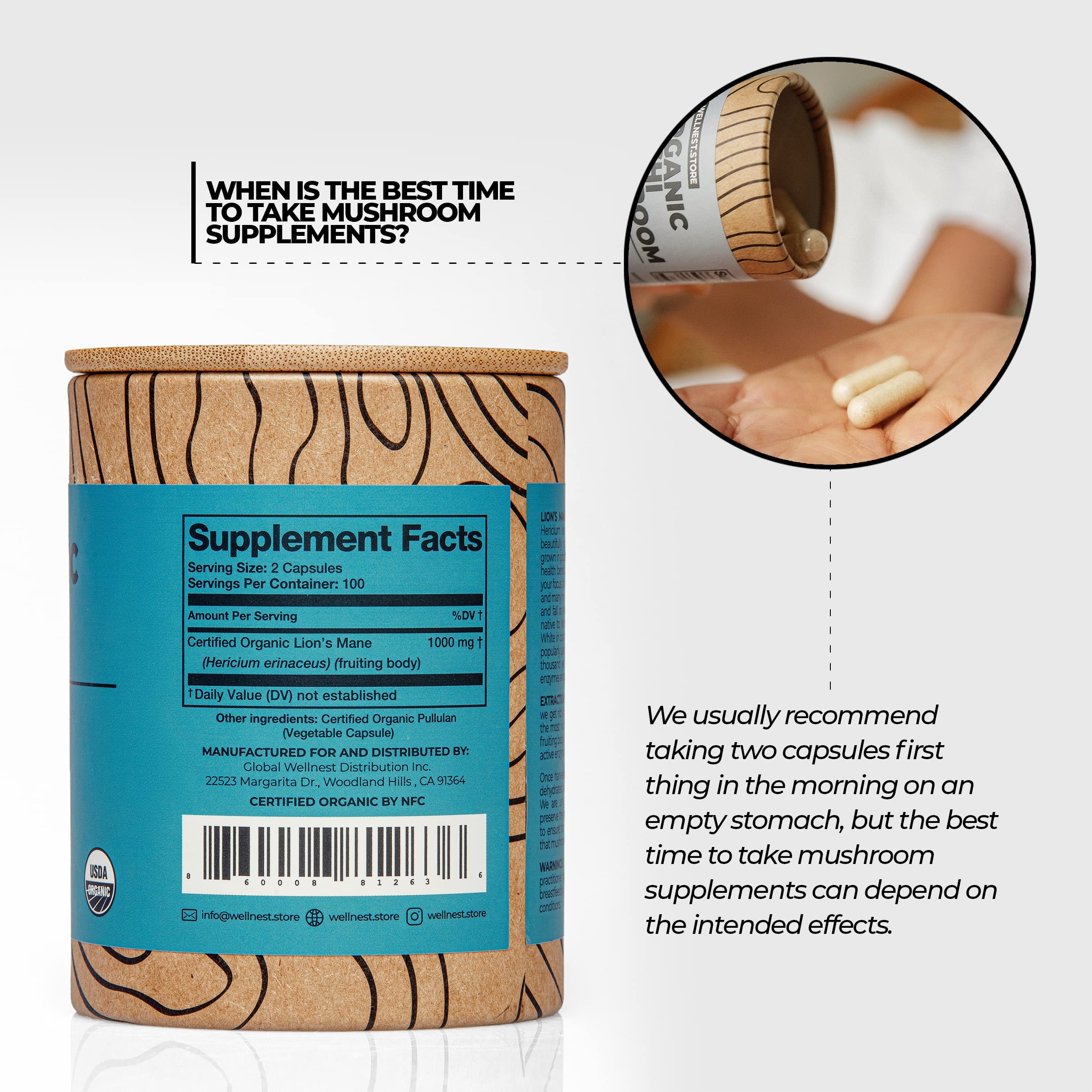 Eco-friendly recycled cardboard packaging for Wellnest Lions Mane