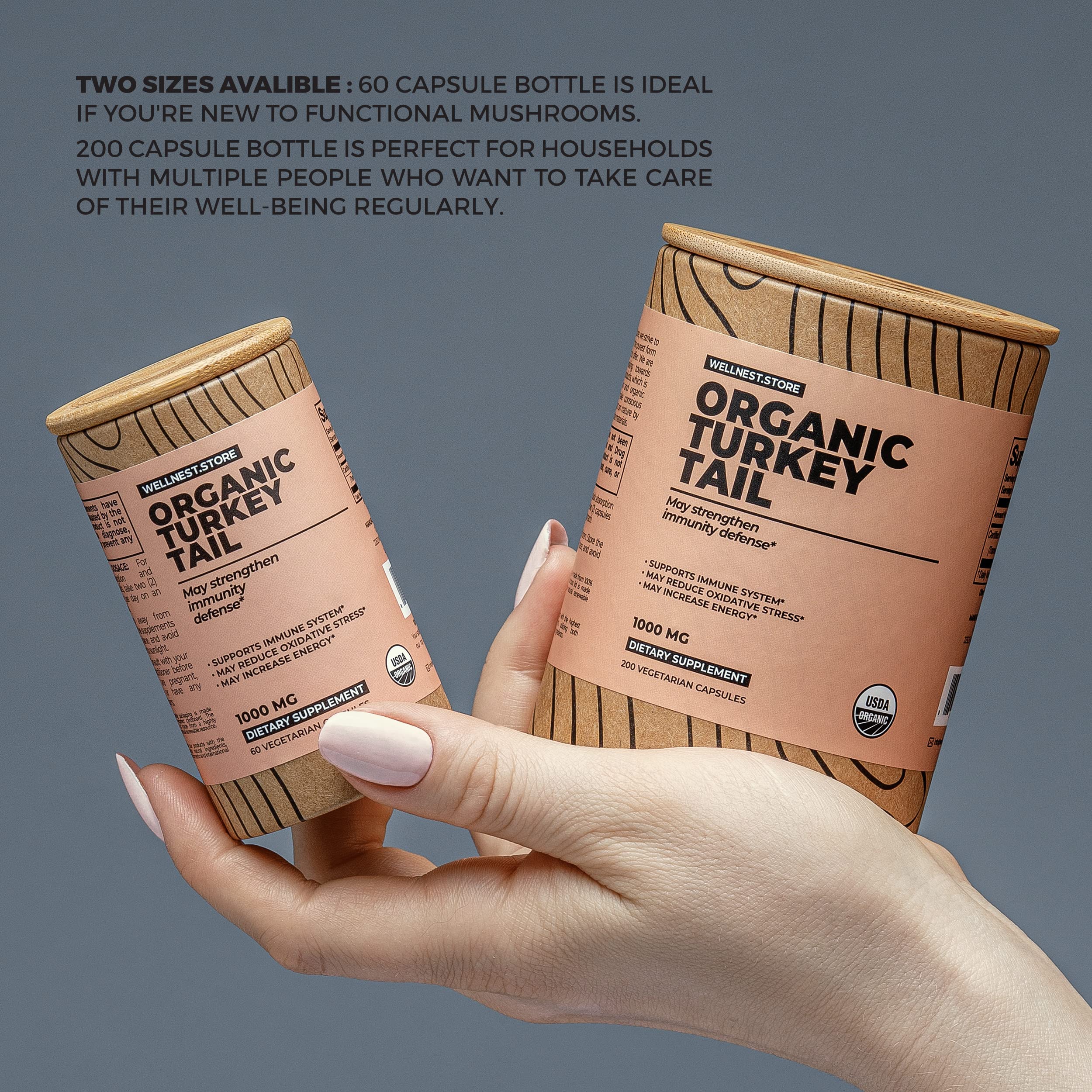 Wellnest Turkey Tail label close-up highlighting organic certification