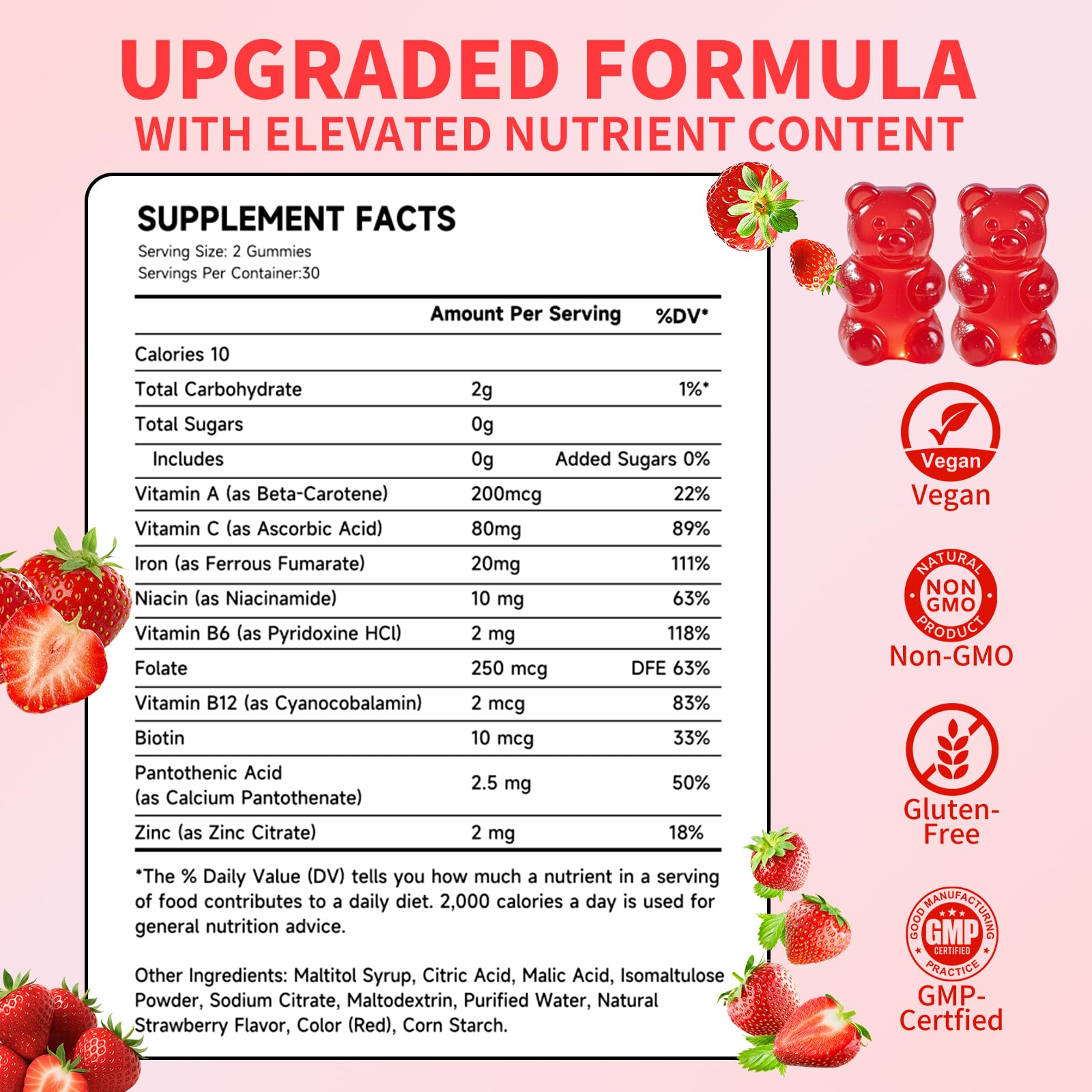 Wellnourish ingredients panel highlights ferrous fumarate and folate blend.