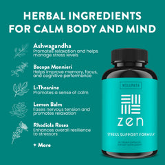 WellPath Zen L-Theanine Lemon Balm Capsules aiding relaxation and focus.