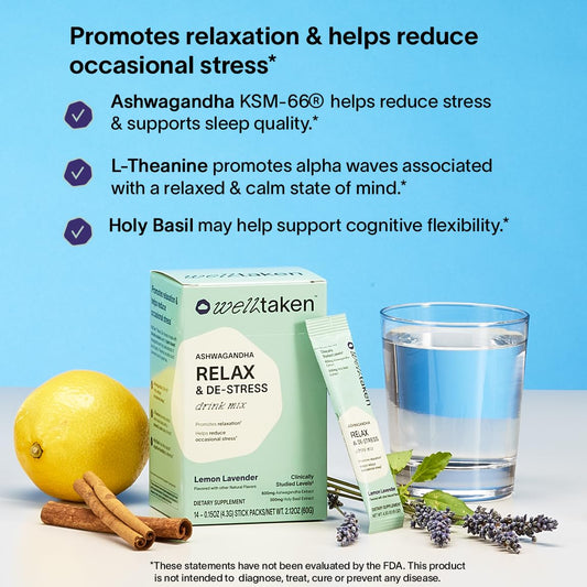 WellTaken drink mix stirred into water for a relaxing beverage