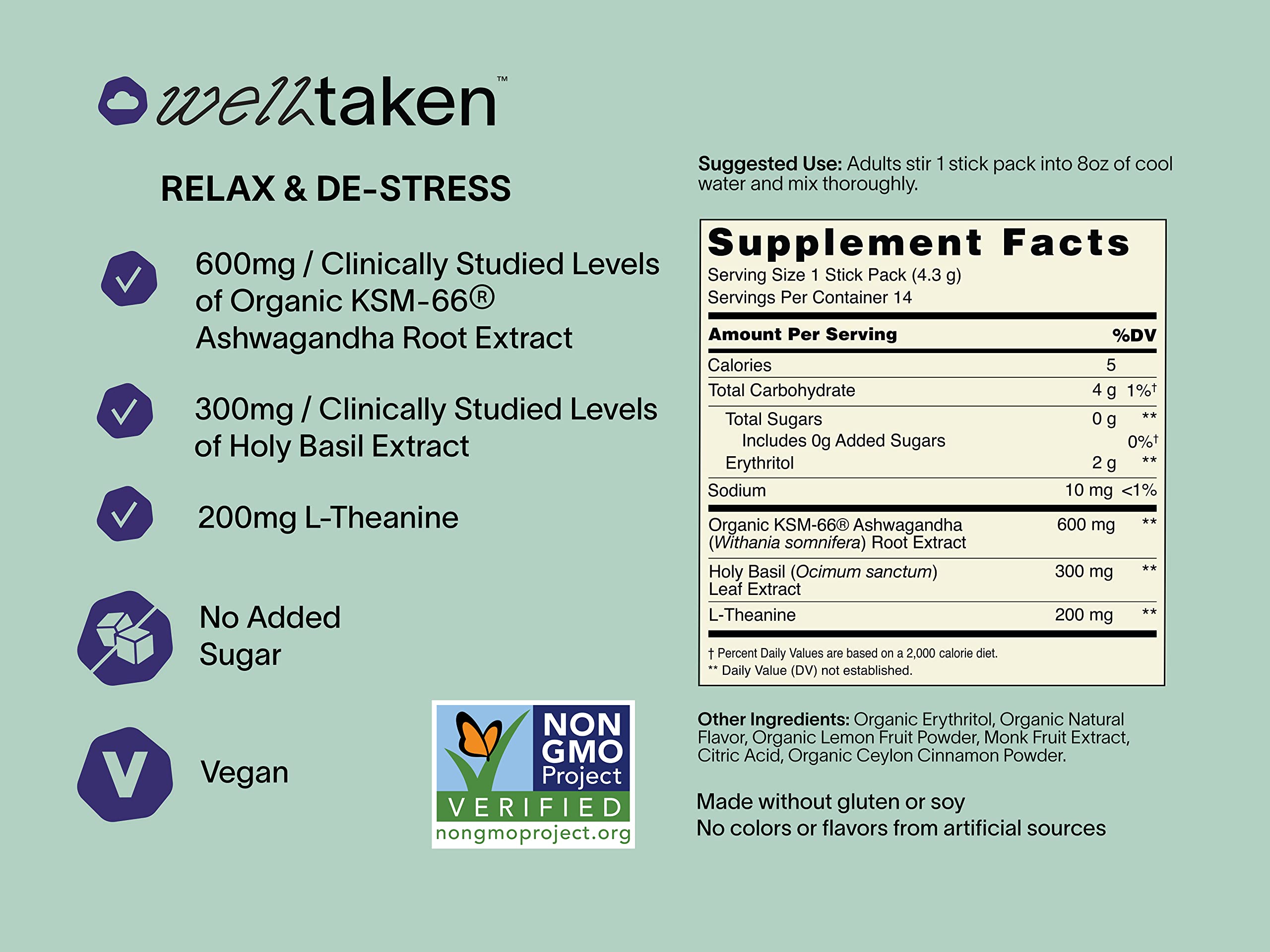 WellTaken blend includes L-Theanine and Holy Basil for calm focus
