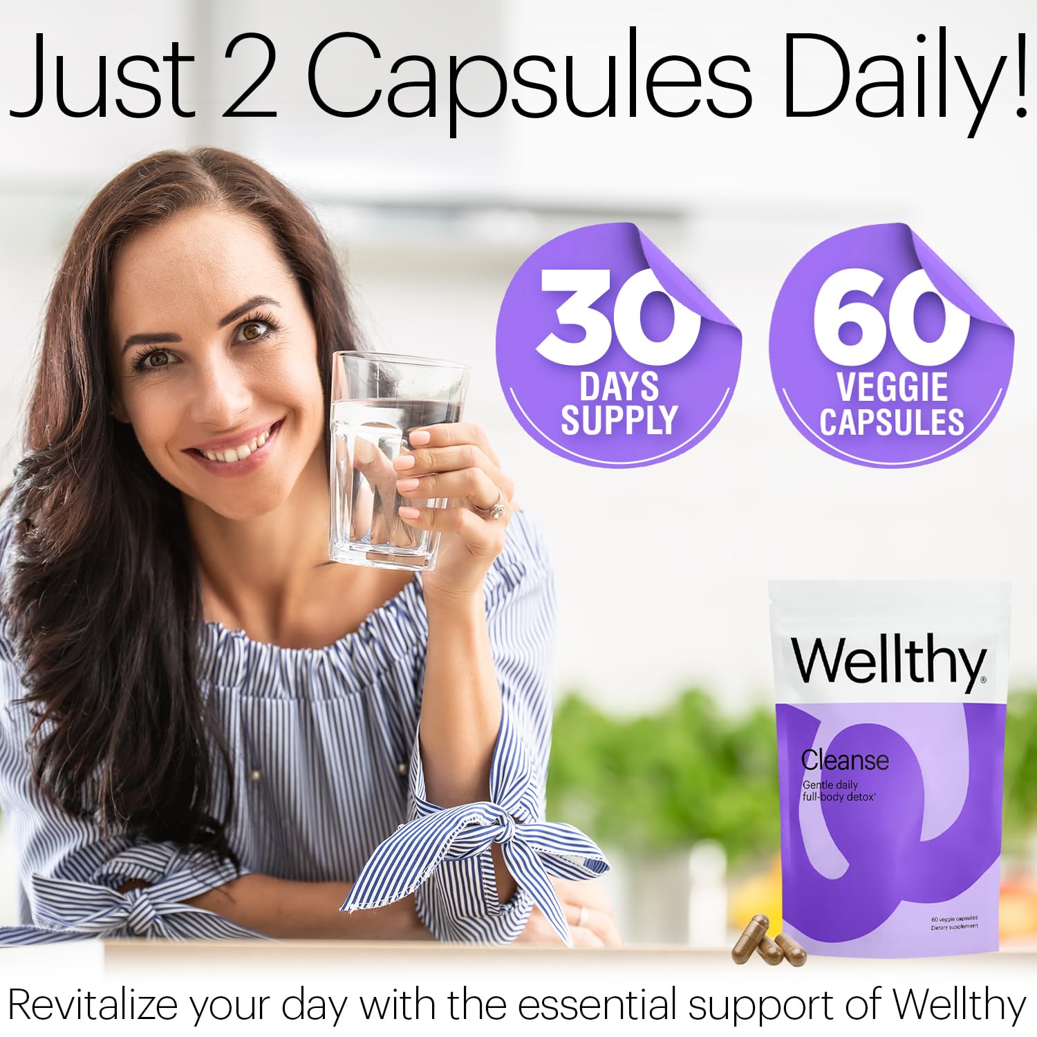 Wellthy detox label emphasizes vegan, gluten-free, dairy-free attributes.