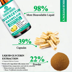 WellVeraVida quercetin-bromelain liquid drops label highlights organic ingredients.