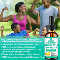 WellVeraVida quercetin-bromelain liquid drops vegan non-GMO formula.