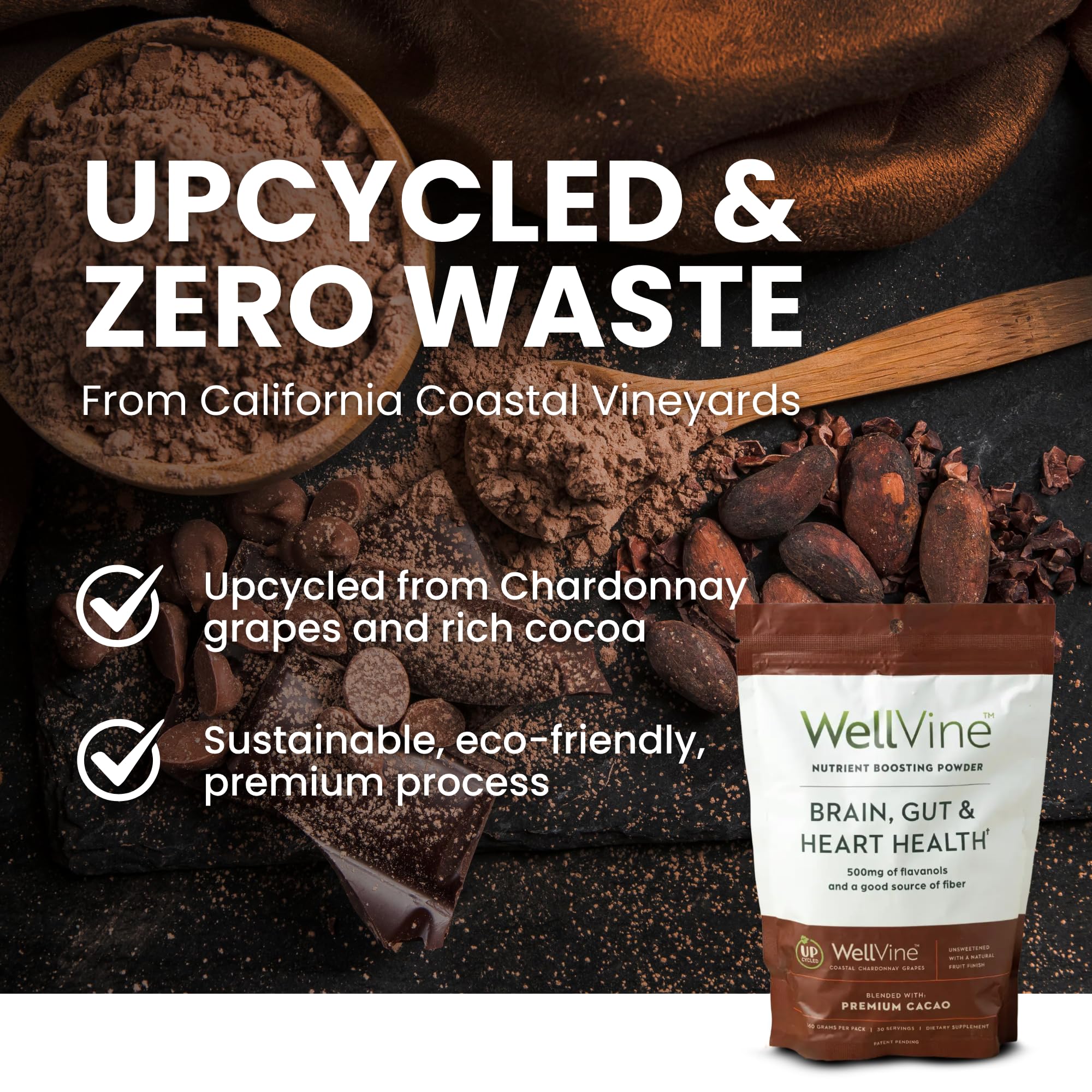 WellVine Nutrition Boosting Blend highlighting polyphenols and heart-friendly fiber.