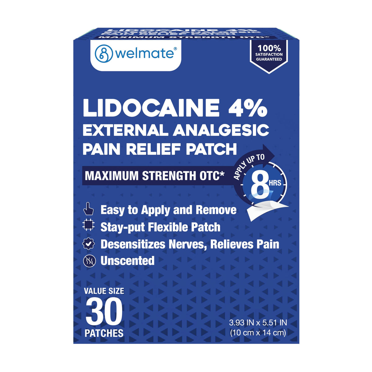 WELMATE 4% lidocaine patch box ready for quick pain relief