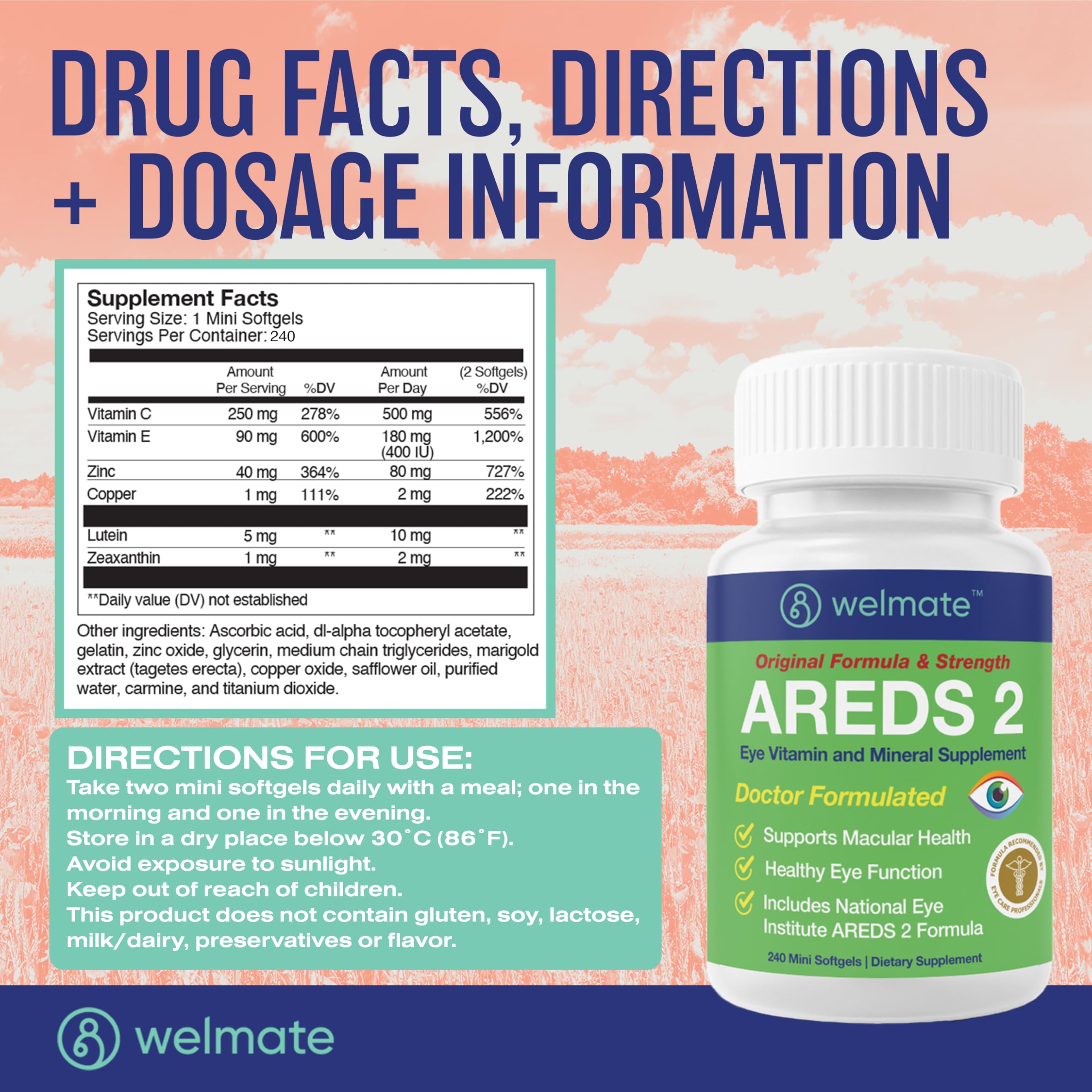 Gluten-free seal emphasized on WELMATE AREDS 2 packaging