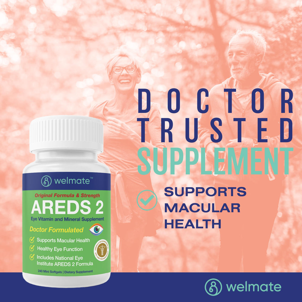 Ingredient list highlighting AREDS 2 nutrients in WELMATE formula