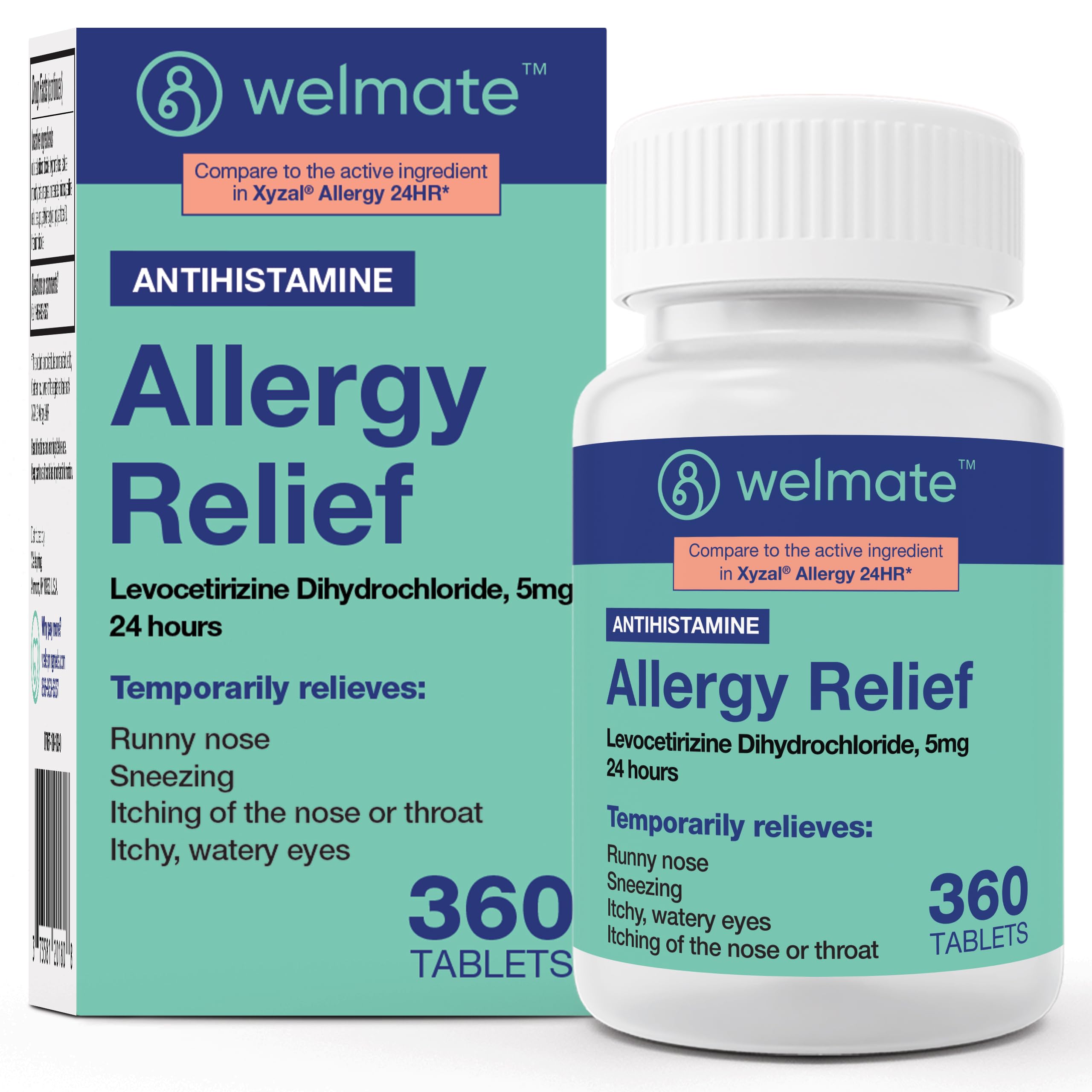 WelMate Levocetirizine 5mg bottle for quick allergy relief on the go