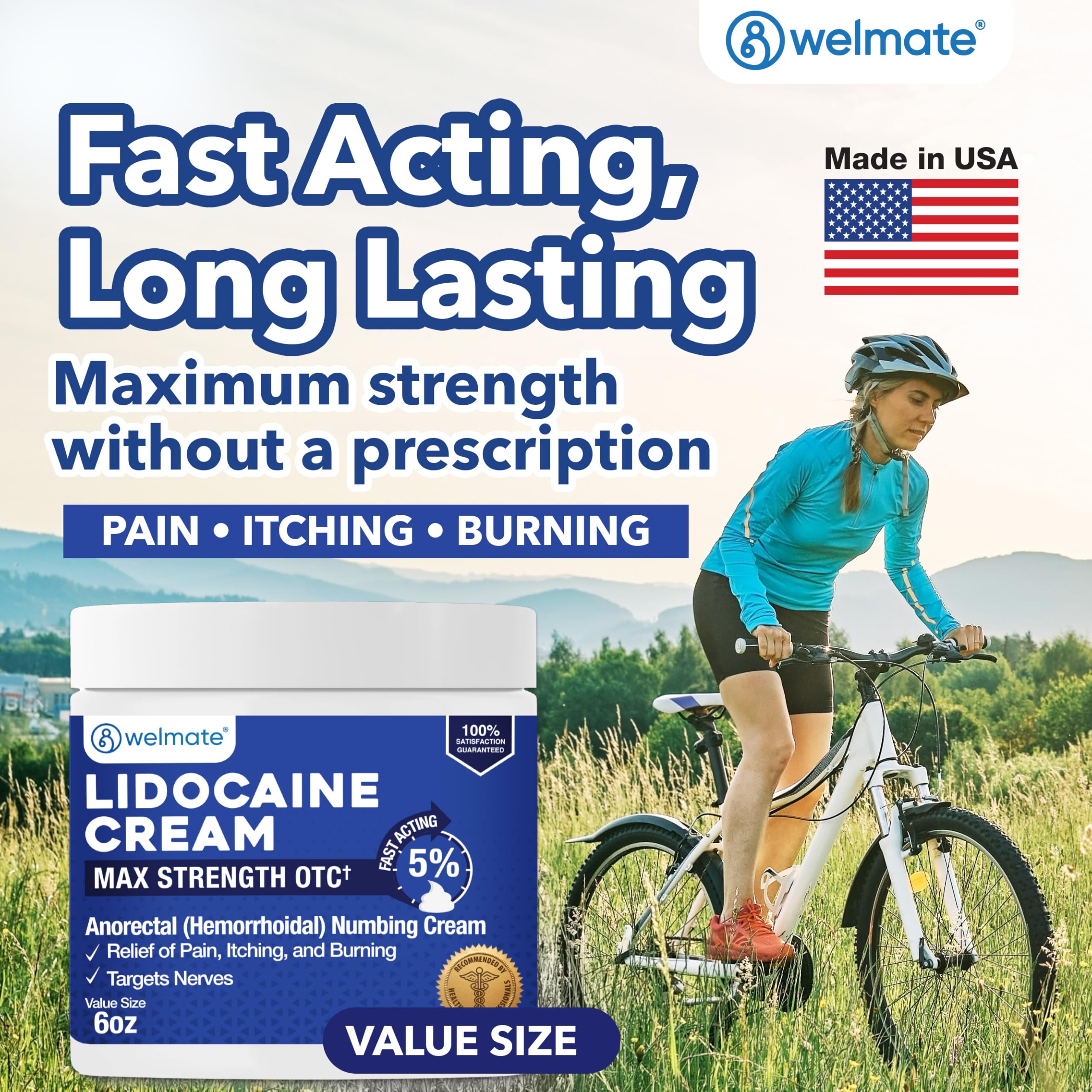 WELMATE lidocaine label close-up emphasizes 5% strength for relief