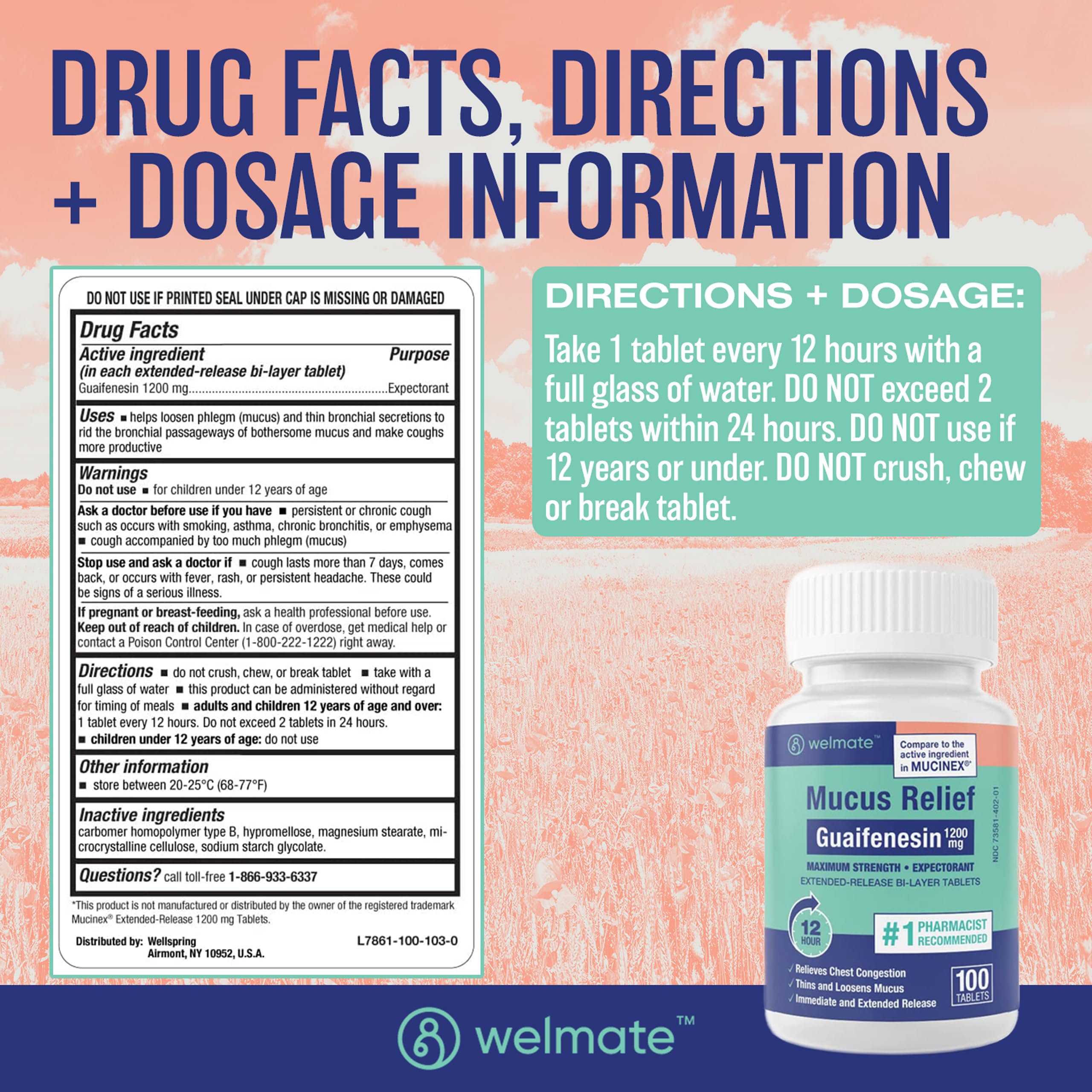 WELMATE Mucus Relief tablets with water demonstrates proper dosing and intake.