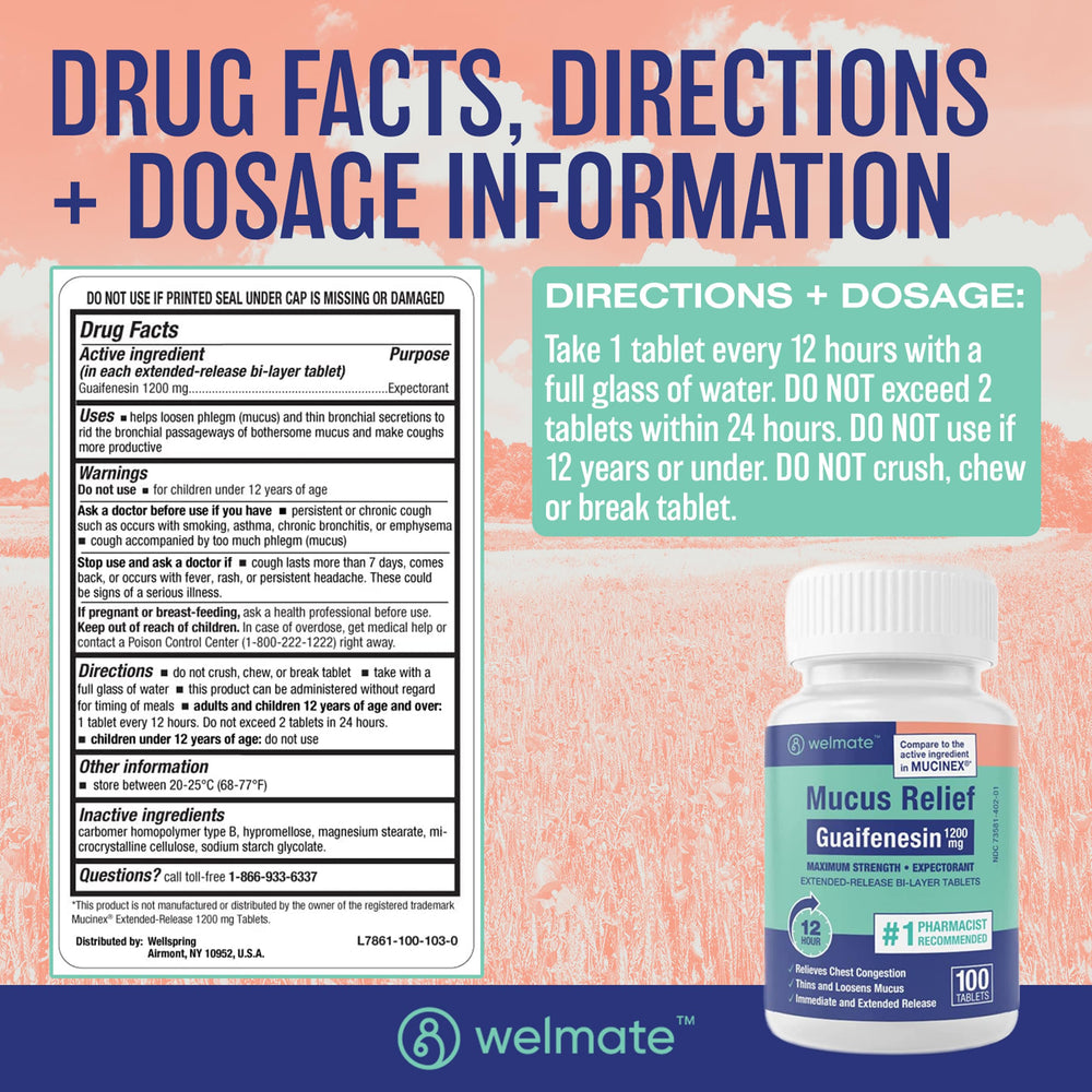 WELMATE Mucus Relief tablets with water demonstrates proper dosing and intake.