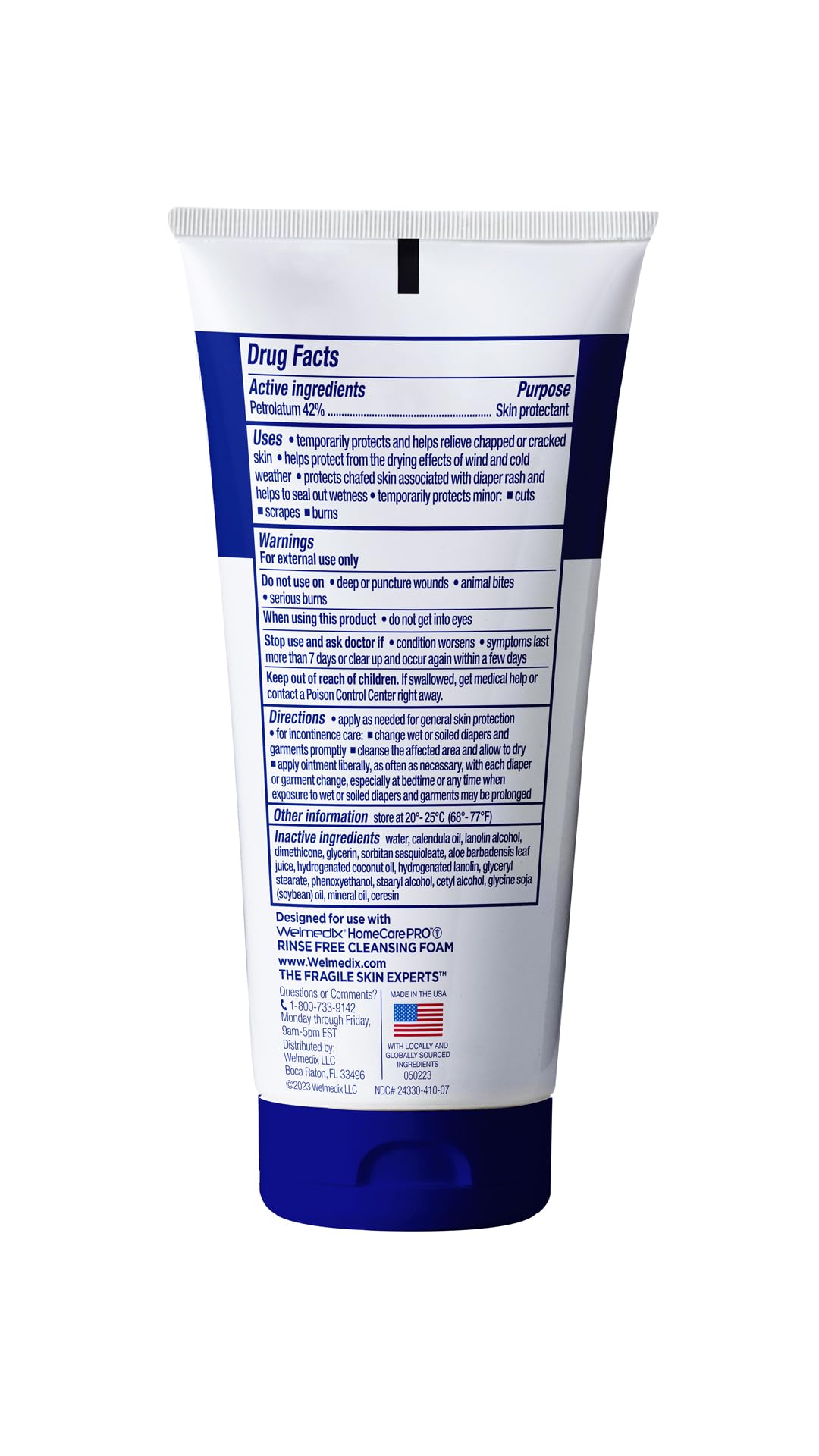 Welmedix Fragile Skin Ointment barrier-cream application shown for dry areas.