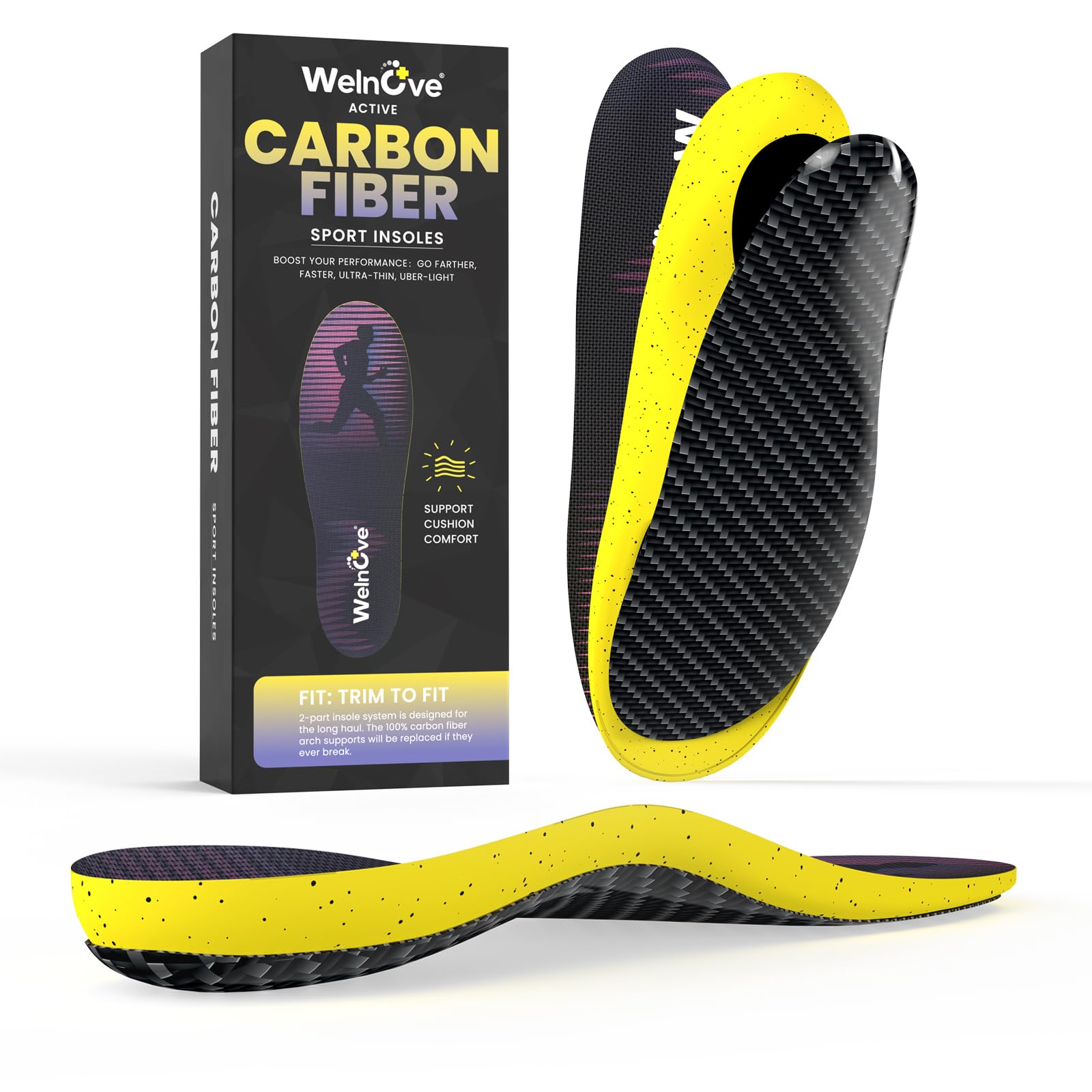 Welnove insoles with carbon plate provide arch support for daily workouts.