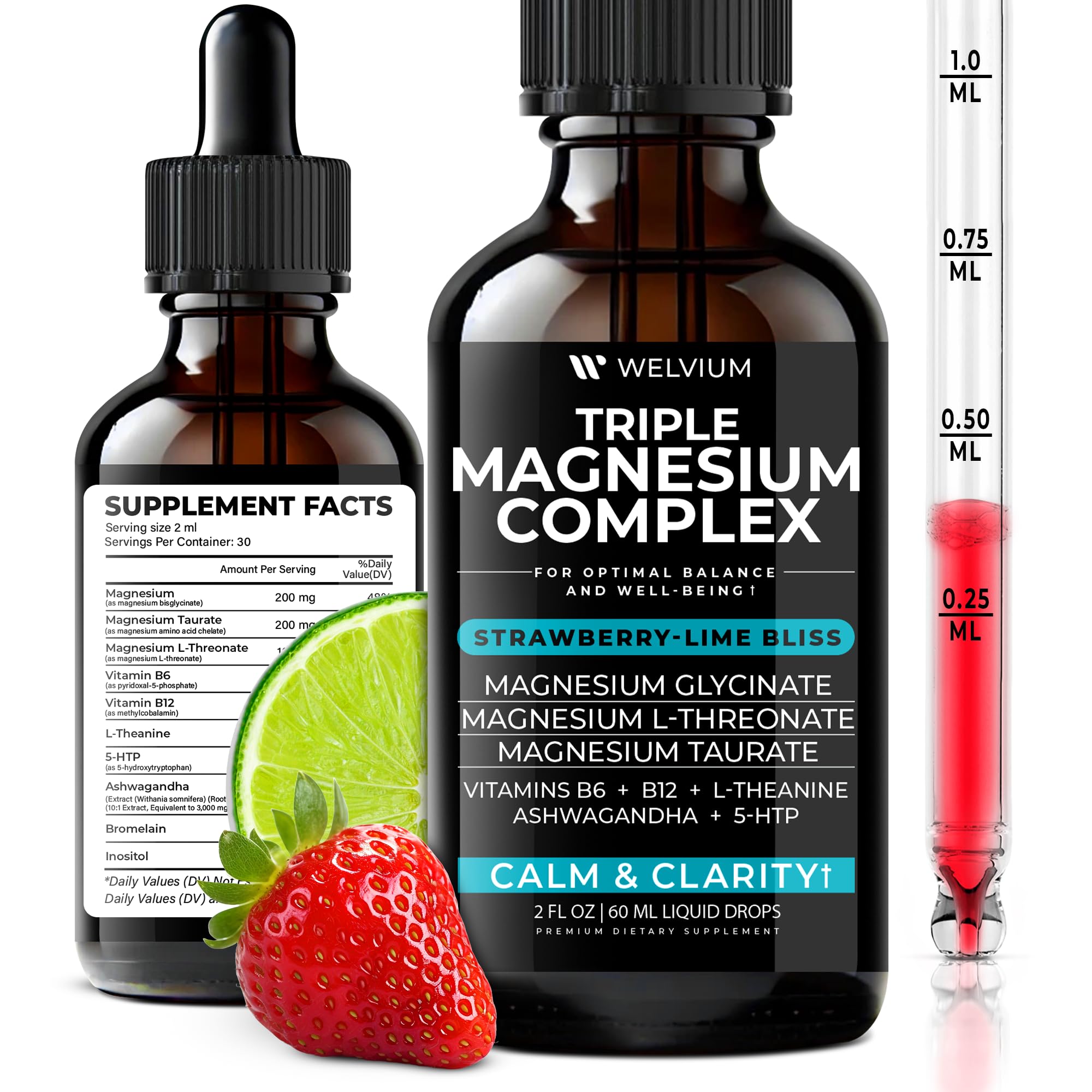 Flavor splash image suggests strawberry-lime taste for WELVIUM drops