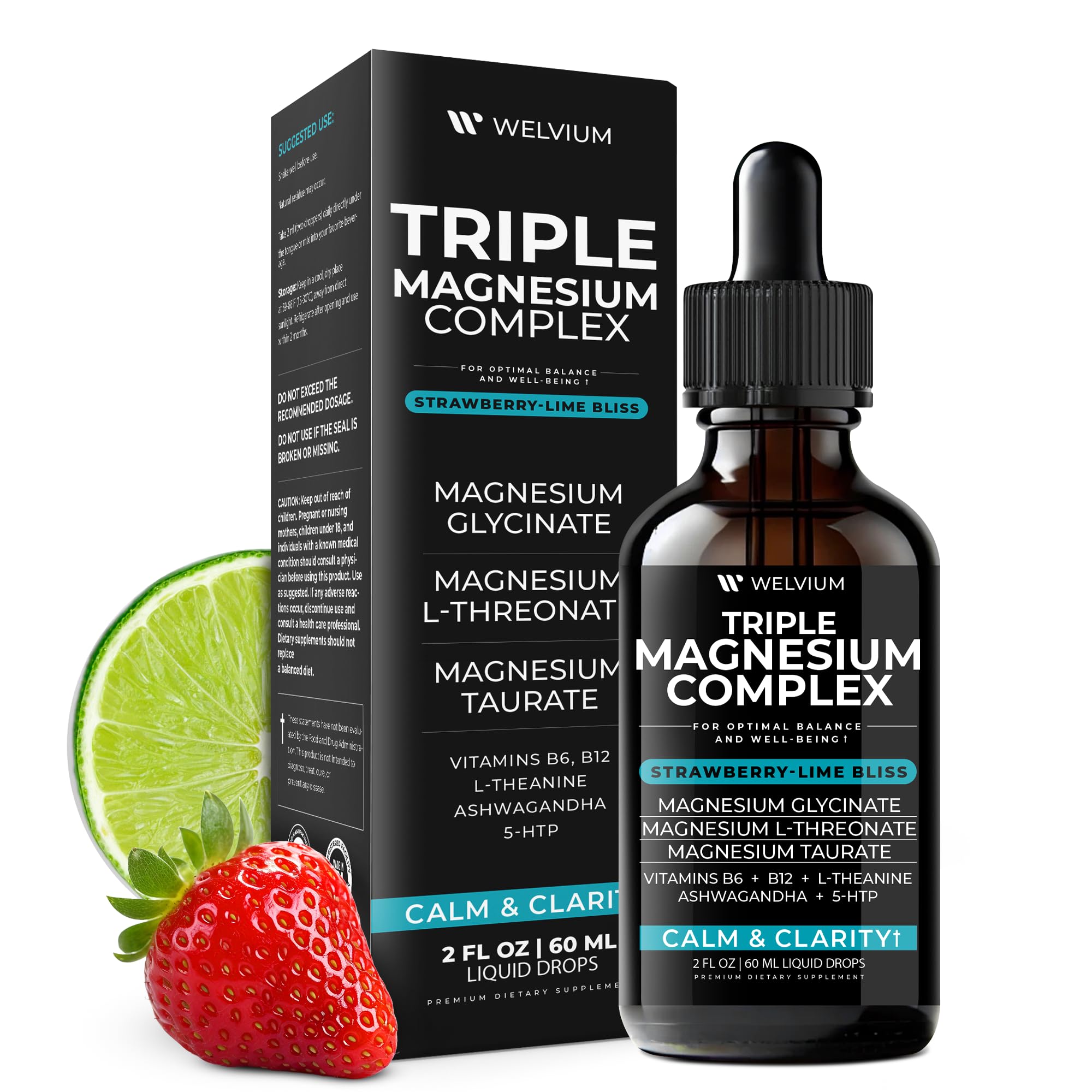 Ingredients panel on WELVIUM magnesium liquid emphasizing B6 and B12