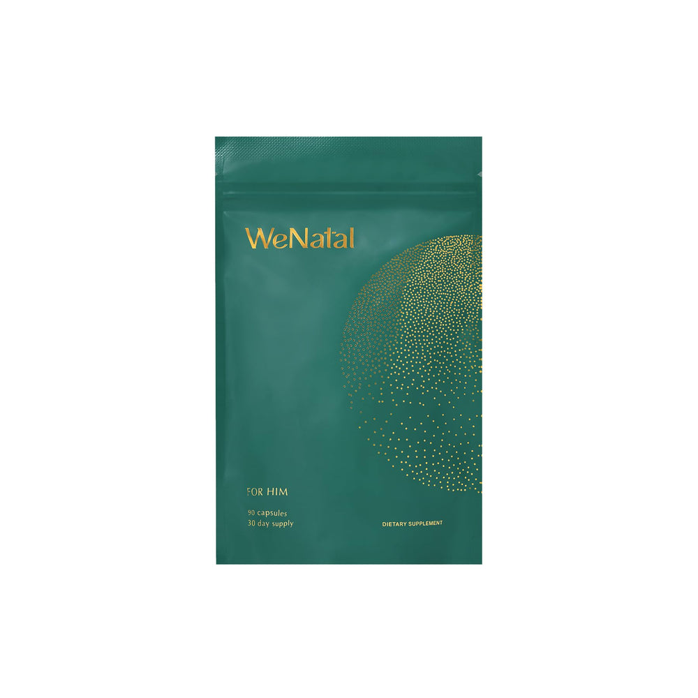 WeNatal for Him bottle on desk highlighting daily fertility nutrition