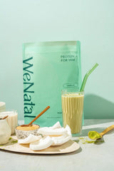 Close-up of WeNatal Protein for Him label highlighting non-GMO ingredients